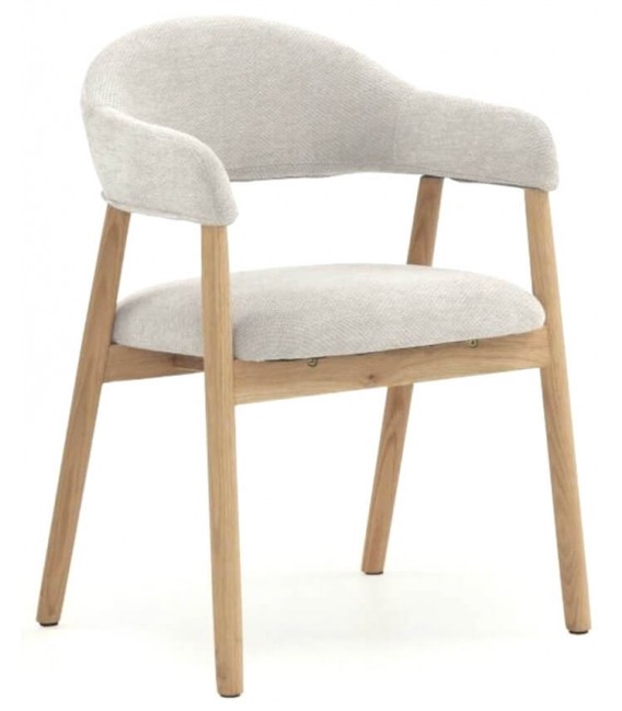 Sillón de comedor cómodo roble natural chenilla blanca mdmhogar