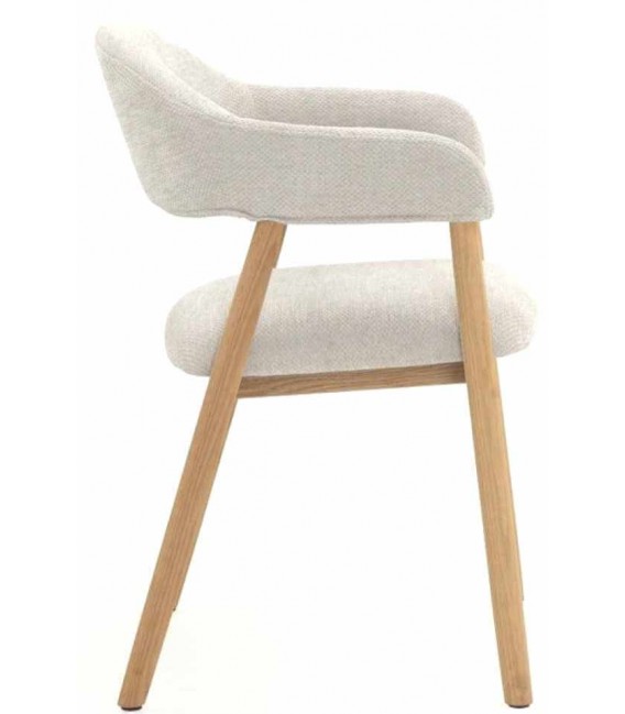 Sillón de comedor cómodo roble natural chenilla blanca mdmhogar