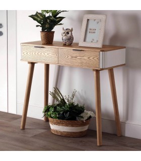 Consola de entrada madera natural con laca blanca mdmhogar