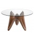 Mesa comedor redonda de cristal templado pie de madera nogal mdmhogar
