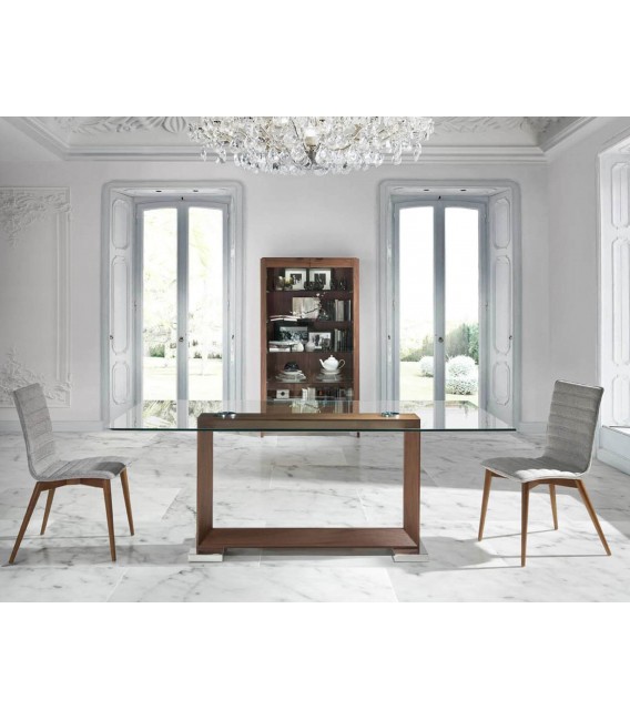 Silla de diseño moderno tela color gris patas de madera nogal mdmhogar