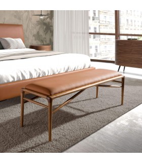 Banqueta tapizada en polipiel marrón mdmhogar