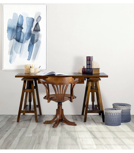 Sillón de estudio giratorio clásico madera de roble y ratán mdmhogar