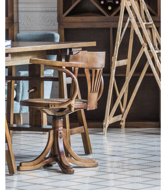 Sillón de estudio giratorio clásico madera de roble y ratán mdmhogar