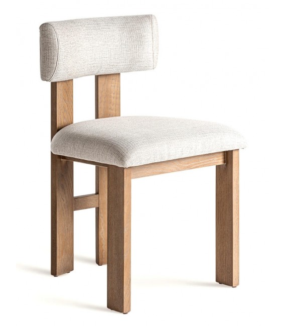 Silla de comedor cómoda fresno natural tela chenilla blanco roto mdmhogar