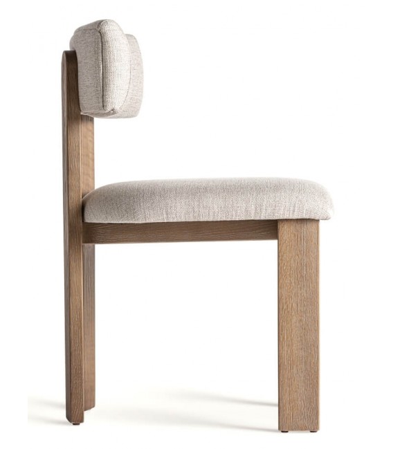Silla de comedor cómoda fresno natural tela chenilla blanco roto mdmhogar