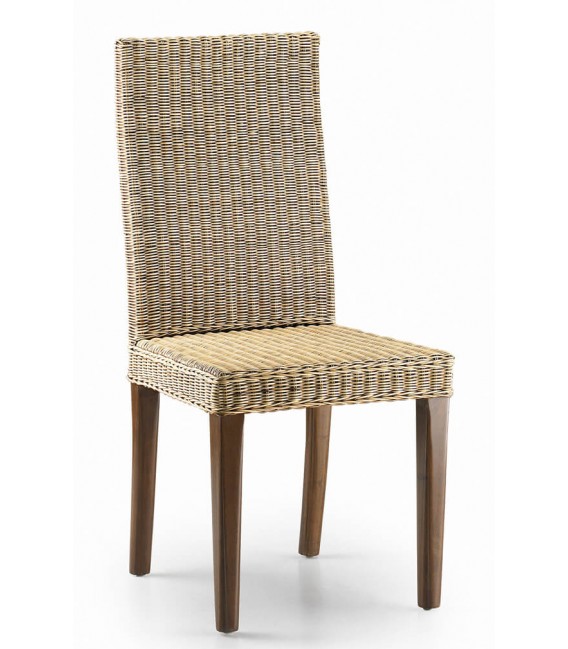 Silla de comedor patas caoba asiento y respaldo en ratán trenzado mdmhogar