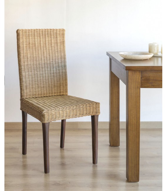 Silla de comedor patas caoba asiento y respaldo en ratán trenzado mdmhogar