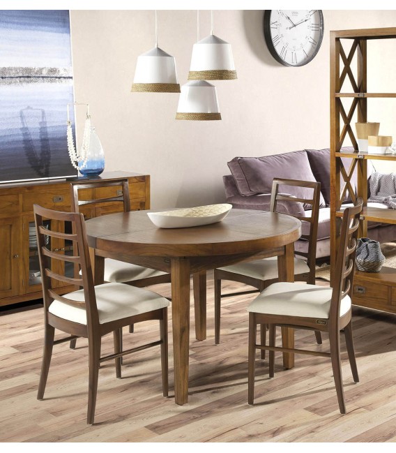 Silla madera de teca con el asiento tapizado en blanco mdmhogar