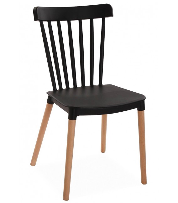Silla comoda madera natural polipropileno negro mdmhogar