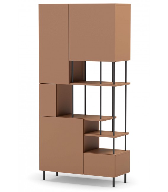 Librería estantería asimétrica terracota y metal negro mdmhogar