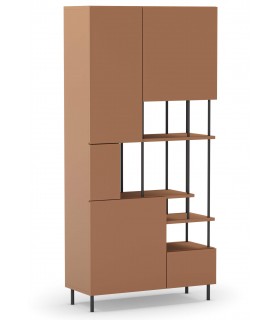 Librería estantería asimétrica terracota y metal negro mdmhogar