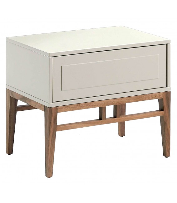 Mesita de noche 1 cajón de diseño moderno beige y nogal mdmhogar