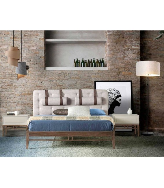 Mesita de noche 1 cajón de diseño moderno beige y nogal mdmhogar