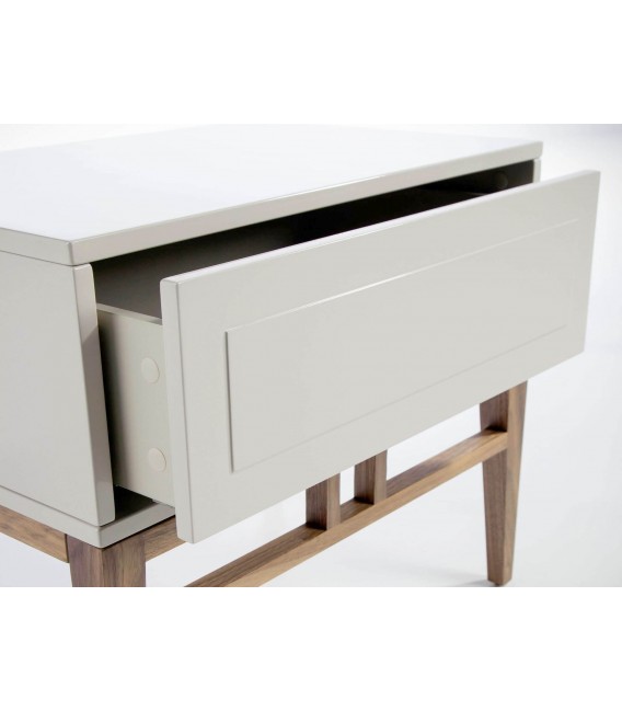 Mesita de noche 1 cajón de diseño moderno beige y nogal mdmhogar