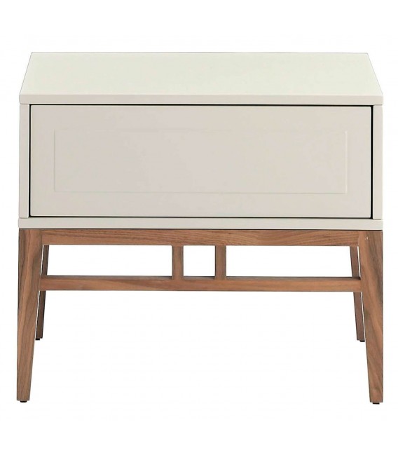 Mesita de noche 1 cajón de diseño moderno beige y nogal mdmhogar