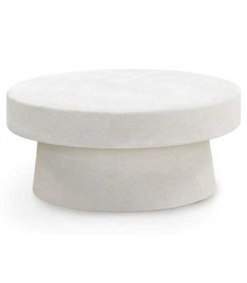 Mesa de centro redonda poli resina acabado blanco efecto yeso