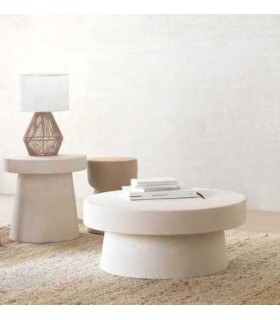 Mesa de centro redonda poli resina acabado blanco efecto yeso