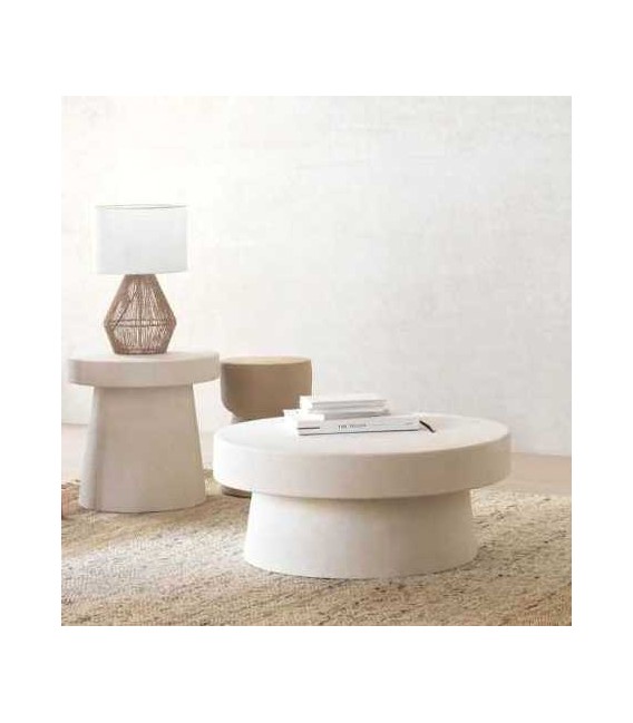 Mesa de centro redonda poli resina acabado blanco efecto yeso