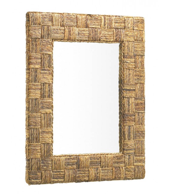 Espejo rectangular madera de caoba y ratán natural trenzado mdmhogar
