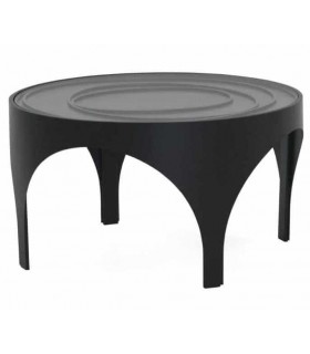 Mesa de centro redonda pequeña metal negro y cristal
