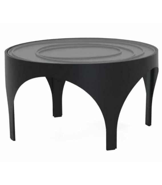 Mesa de centro redonda pequeña metal negro y cristal