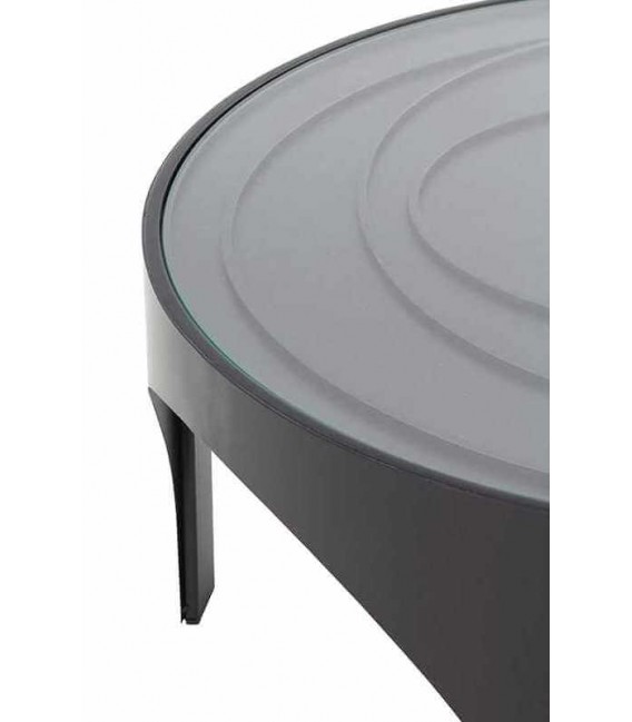 Mesa de centro redonda pequeña metal negro y cristal