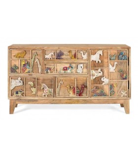 Mueble de TV pequeño madera aplicaciones talladas y pintadas a mano mdmhogar