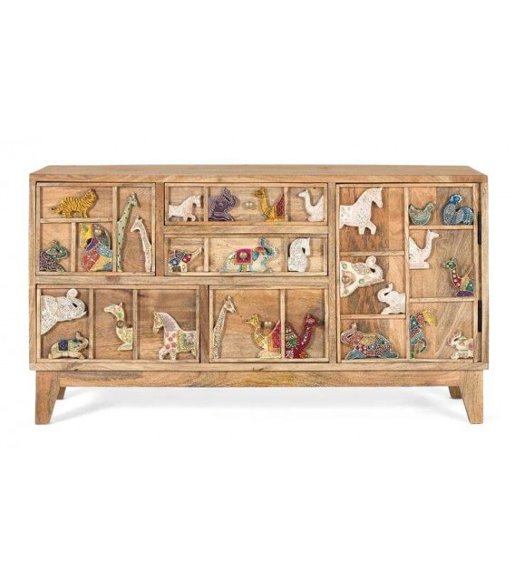 Mueble de TV pequeño madera aplicaciones talladas y pintadas a mano mdmhogar