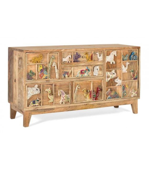 Mueble de TV pequeño madera aplicaciones talladas y pintadas a mano mdmhogar