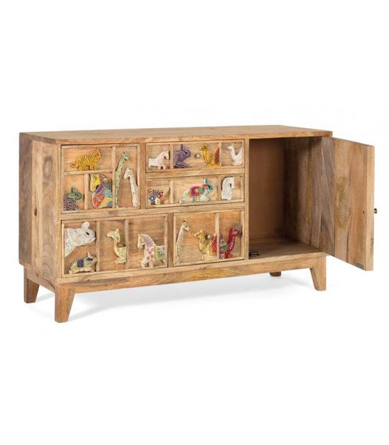 Mueble de TV pequeño madera aplicaciones talladas y pintadas a mano mdmhogar