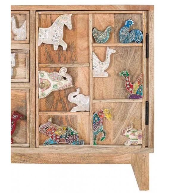 Mueble de TV pequeño madera aplicaciones talladas y pintadas a mano mdmhogar