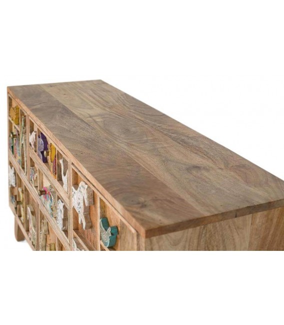 Mueble de TV pequeño madera aplicaciones talladas y pintadas a mano mdmhogar