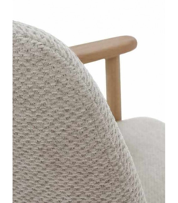 Sillón de comedor cómodo madera de roble natural chenilla color beige mdmhogar