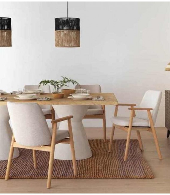 Sillón de comedor cómodo madera de roble natural chenilla color beige mdmhogar