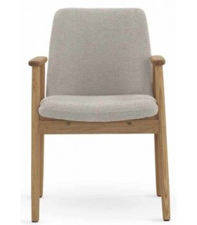 Sillón de comedor cómodo madera de roble natural chenilla color beige mdmhogar