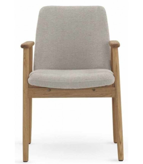 Sillón de comedor cómodo madera de roble natural chenilla color beige mdmhogar