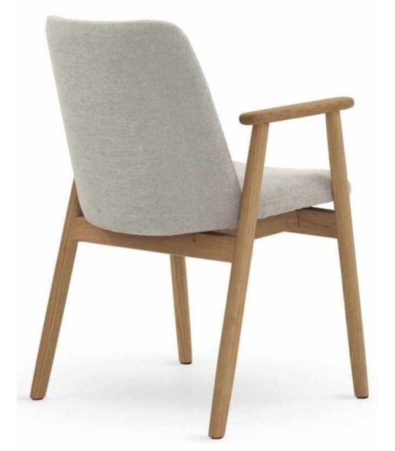 Sillón de comedor cómodo madera de roble natural chenilla color beige mdmhogar