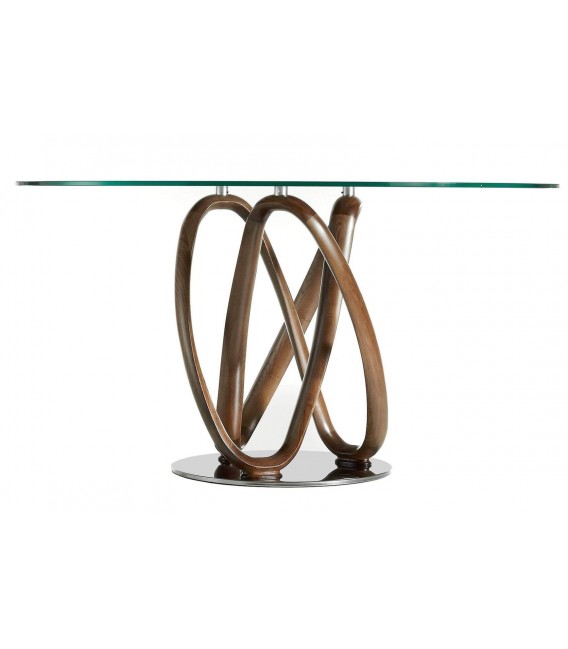 Mesa comedor redonda pie en nogal con tapa  de cristal templado mdmhogar