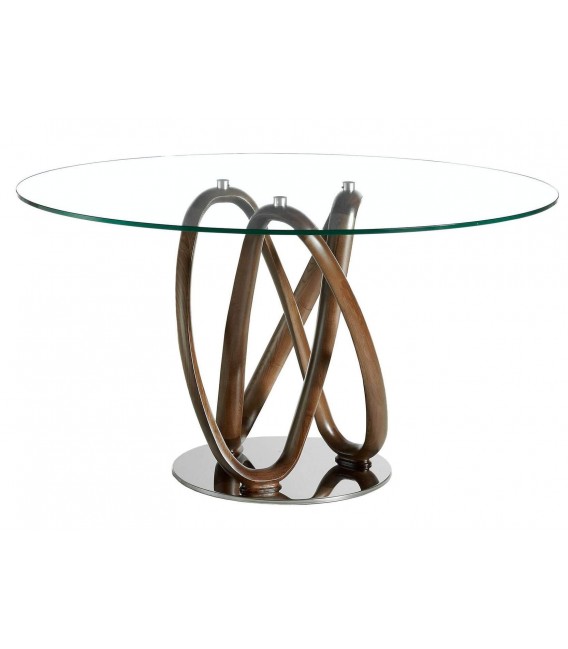 Mesa comedor redonda pie en nogal con tapa  de cristal templado mdmhogar