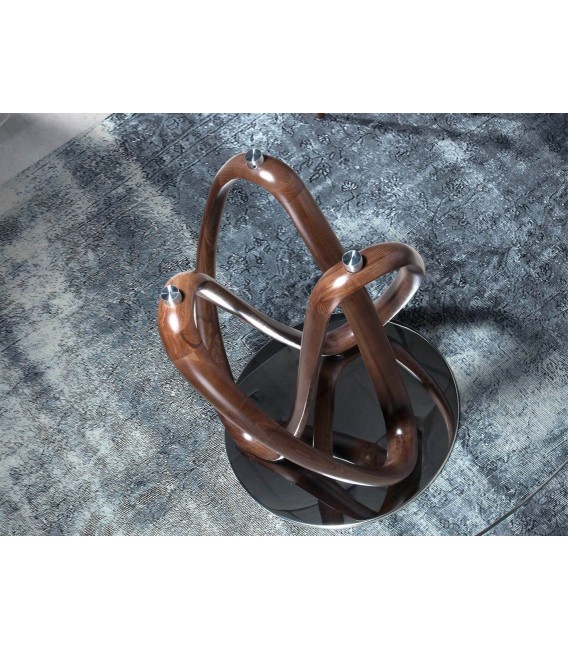 Mesa comedor redonda pie en nogal con tapa  de cristal templado mdmhogar