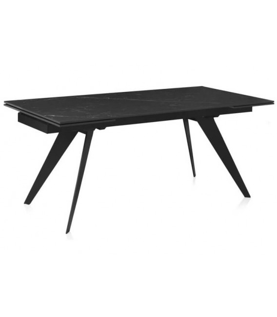 Mesa de comedor extensible grande cerámica imitación mármol negro mdmhogar