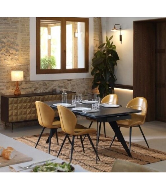 Mesa de comedor extensible grande cerámica imitación mármol negro mdmhogar