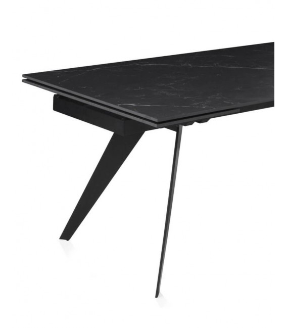 Mesa de comedor extensible grande cerámica imitación mármol negro mdmhogar