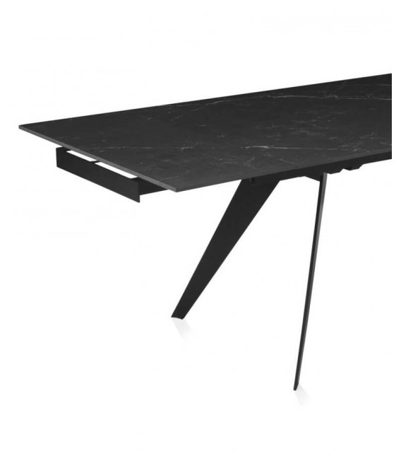 Mesa de comedor extensible grande cerámica imitación mármol negro mdmhogar