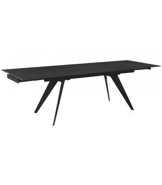 Mesa de comedor extensible grande cerámica imitación mármol negro mdmhogar