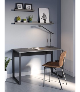 Mesa escritorio melamina imitación cemento gris y metal negro mdmhogar