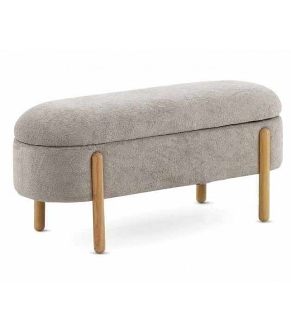 Banco pie de cama baúl patas pino natural tela de pelo corto gris mdmhogar
