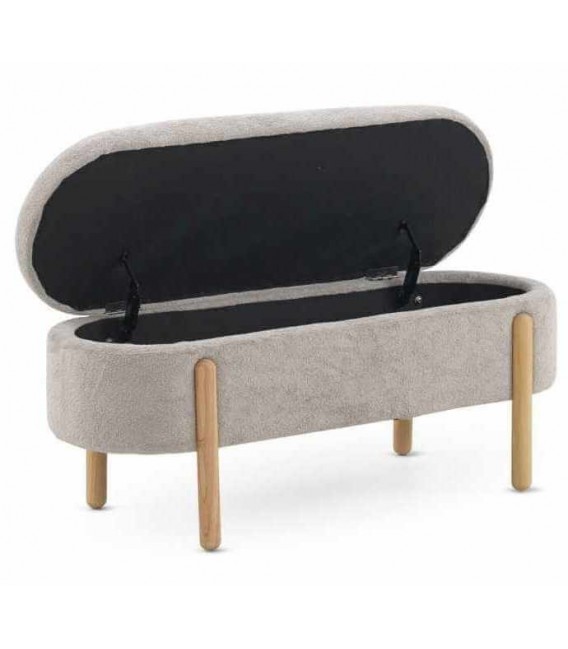 Banco pie de cama baúl patas pino natural tela de pelo corto gris mdmhogar