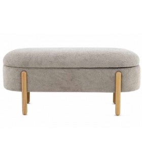 Banco pie de cama baúl patas pino natural tela de pelo corto gris mdmhogar